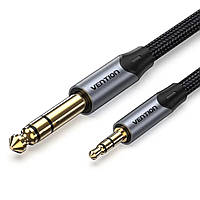 Аудіокабель Vention Cotton Braided 3.5mm TRS Male to 6.35mm Male Audio Cable 1.5M Gray Aluminum Alloy Type