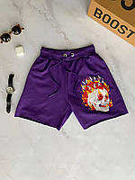 Мужские короткие шорты с черепом (фиолетовые) легкие молодежные с рисунками Турция МоB558