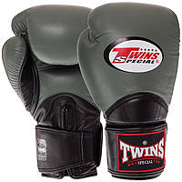 Перчатки боксерские кожаные TWINS VELCRO BGVL11 размер 10 унции цвет оливковый-черный at