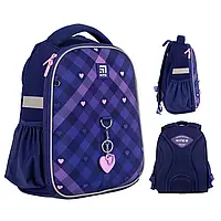 Рюкзак для девочки школьный каркасный Kite Education Check and Hearts K24-555S-1