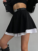 Женская юбка-шорты на высокой посадке с белой вставкой внизу