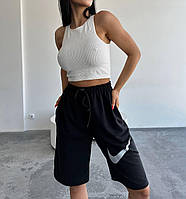 Стильные женские длинные шорты спортивные бермуды цвета черный меланж