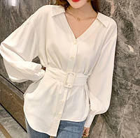 Модная женская асимметричная рубашка с поясом