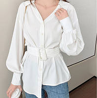 Модна жіноча асиметрична сорочка з поясом, фото 4