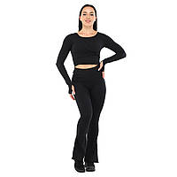 Костюм спортивный женский для фитнеса и тренировок лосины и кроп-топ V&X TX130-CK131 размер XL цвет черный at