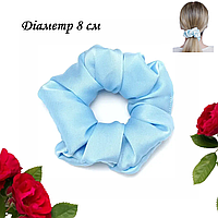 Гумка для волосся з шовкової тканини блакитна Handmade 8 см
