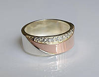 Обручальное кольцо из серебра с золотом, серебро 925, золото 375 пробы