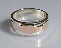 Обручальное кольцо из серебра и золота, серебро 925, золото 375 пробы