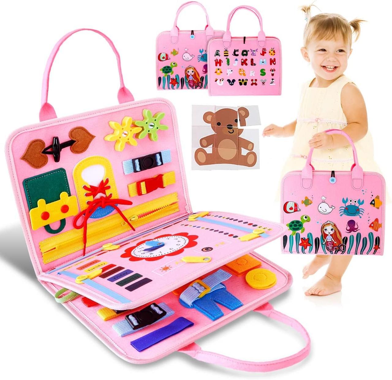 Навчальна розвиваюча іграшка сумка монтессорі сенсомоторна дошка бізіборд для навчання та розвитку малюків toddler busy board 2616