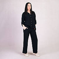 Костюм женский однотонный рубашка и штаны муслин летний черный р. 42-54