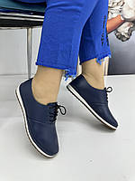 Мокасины женские Pabeste SE5003-navy кожаные синие на шнуровке 37