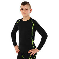 Комплект компрессионный подростковый футболка лонгслив и штаны LIDONG J02-J02KT размер S цвет черный-салатовый