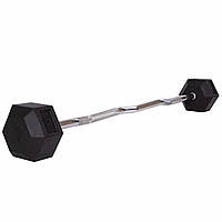 Штанга фиксированная изогнутая обрезиненная Rubber Hexagon Barbell Zelart TA-6231-25 длина-95см 25кг черный at