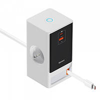 Зарядное устройство Baseus PowerCombo Digital PowerStrip SVs 65W 2AC+1U+1C+Retractable Type-C Cable White