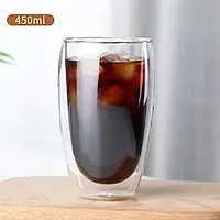 Стеклянный стакан с двойными стенками 450 мл 15*8 см, стакан для латте