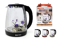 Электрочайник стеклянный Bitek 1.8 л 2400 Вт с цветком Электрический чайник с подсветкой и автоотключением