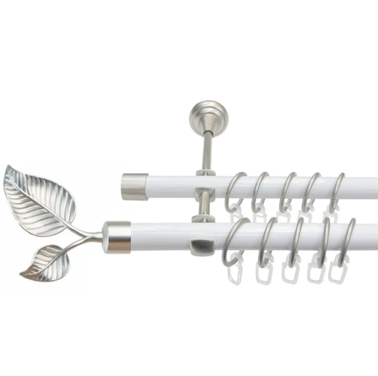 Карниз кований для штор подвійний silver white Лист Великий 16мм діаметр гладка комплект, фото 1