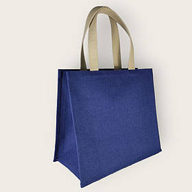 Сумка господарська із синього джуту 42×37х20 (ручка 60 см)