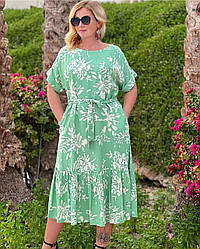 Жіноче літне плаття салатового кольору з натуральної тканини (з M по 2XL)