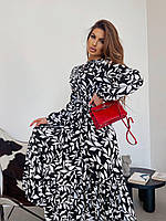 Стильное женское легкое нарядное платье миди принт пояс на резинке качественный штапель с длинным рукавом VS