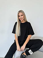 Стильный женский летний прогулочный спортивный костюм двойка брюки джогеры широкая футболка свободного кроя
