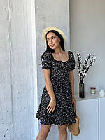 Красивое нежное летнее женское мини платье с завязками на груди цветочный софт с коротким рукавом VV