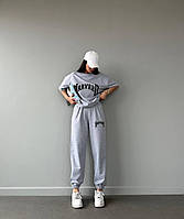 Стильный женский летний прогулочный спортивный костюм Harvard брюки джогеры удлиненная футболка двунитка OS 42/46, Серый