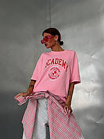 Базовая летняя розовая стильная женская хлопковая свободная футболка хорошего качества оверсайз 42-46 OS