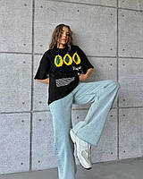 Базовая летняя стильная женская хлопковая свободная футболка Papaya хорошего качества оверсайз 42-46 OS Черный