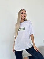 Базовая летняя модная женская хлопковая футболка с принтом хорошего качества свободная оверсайз 42-46