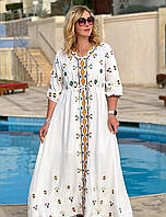 Длинное женское платье белого цвета с вышивкой ( с M по 2XL)