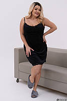 Оксамитова жіноча нічна сорочка з мереживом чорного кольору великого розміру / батал 48-50