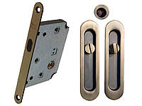 Комплект для розсувних дверей (ручка SL-155 + замок RDA з отв планкою 4120) мат антич латунь