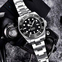 Механические часы Pagani Design PD-1639 Silver-Black, мужские, сапфировое стекло, сталь 316, 10 АТМ, D C