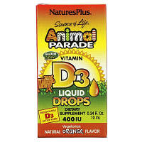 Витамин Natures Plus Витамин D3 400 МЕ для Детей, Вкус апельсина, Animal Parade, Vitamin D3 (NAP-29941)
