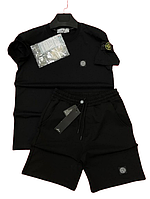 Stone Island брендовый черный летний комплект костюм футболка и шорты Стоун Айленд хлопок