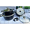 Набір каструль 6пр 2,5 л; 4,2 л; 6,4л Антипригарне Мармурове покриття BN-394 чорний, фото 2