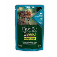 Влажный корм для кошек Monge BWild Cat Free Wet Sterilized тунец с креветками 85 г (8009470012799)