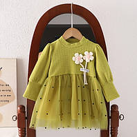 Сукня для дівчинки зелена з квіточками 10313, розмір 100