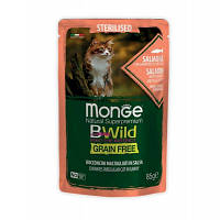 Влажный корм для кошек Monge BWild Cat Free Wet Sterilized лосось с креветками 85 г (8009470012782)