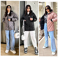 Женская демисезонная стеганая куртка батал: 42-46, 48-50, 52-54, 56-58. Цвет: черный, мокко, графит.