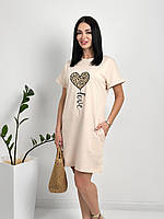 Жіноча сукня-футболка пряма на літо, коротка | Міні плаття з принтом леопардове серце | Норма та батал