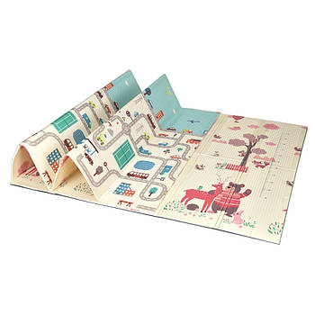 Дитячий двосторонній розвиваючий складний термокилимок El Camino ME 1157-1 Місто та тварини 180х200х1 см