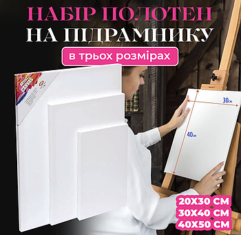 Набір полотен для малювання різного розміру в упаковці 3 шт