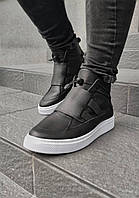Зимние ботинки кожаные мужские черные на белой подошве. 45