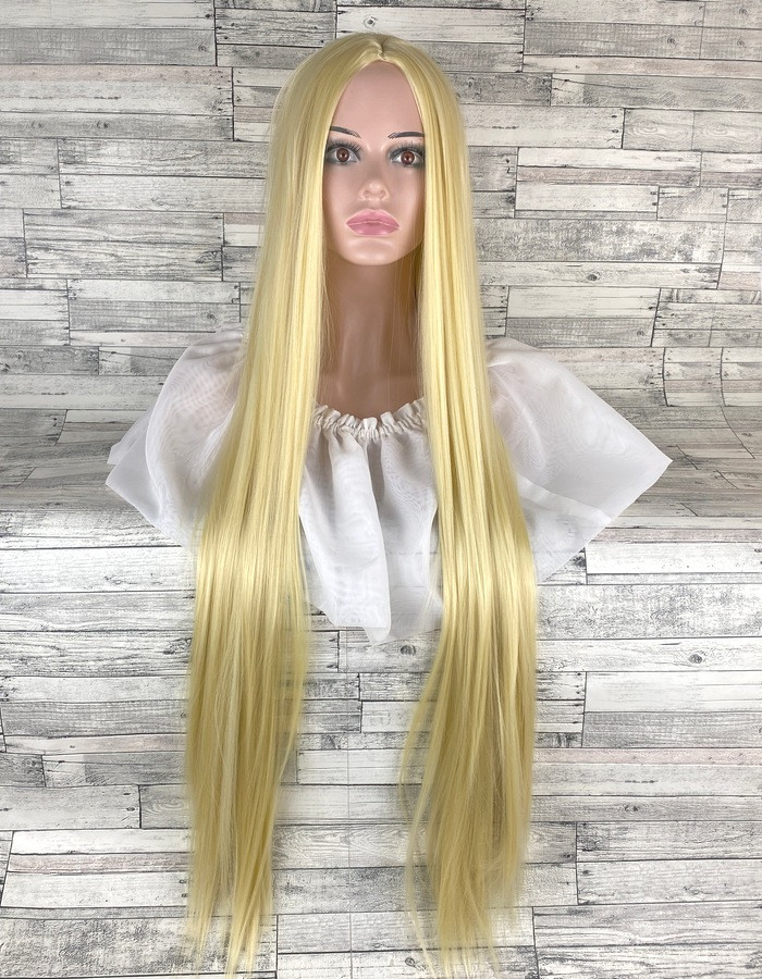 Перука довгий прямий блонд із проділом без човника жіночий із термоволокна блондинка 100 см, фото 1