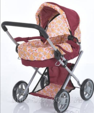 Коляска класична для ляльки 9369, металеві, висота до ручки - 54 см, рожевий