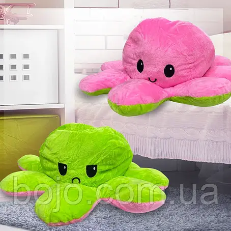 Восьминіг-перевертень двостороння іграшка - антистрес 30 см, Рожевий/Салатовий (GZ), фото 1