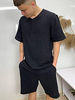 Чоловічий костюм футболка шорти муслін у чорному кольорі