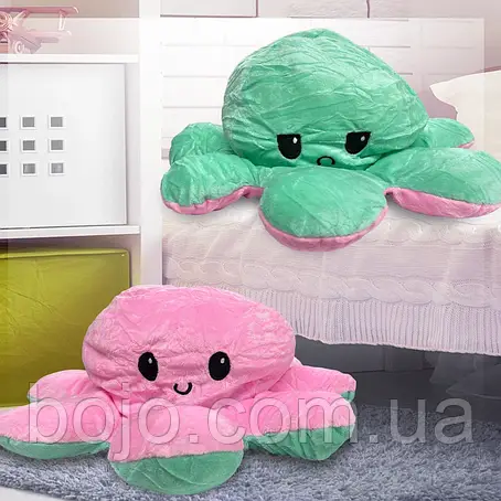 Восьминіг-перевертень двостороння іграшка - антистрес 30 см, Рожевий/Лаймовий (GZ), фото 1